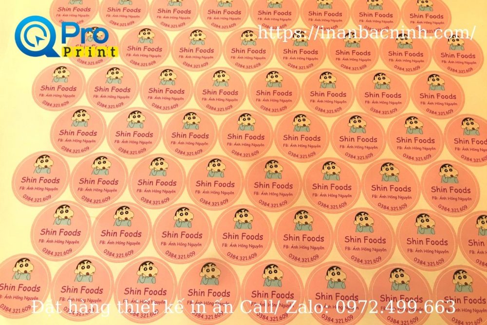 in ấn bắc ninh - in tem giấy cửa hàng đồ ăn vặt shin foods giá rẻ