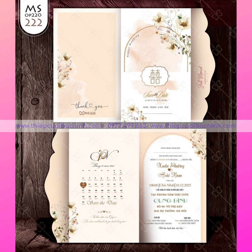 Thiệp cươi màu be mã MS OP220 222 - thiệp cưới Bắc Ninh 0972499663