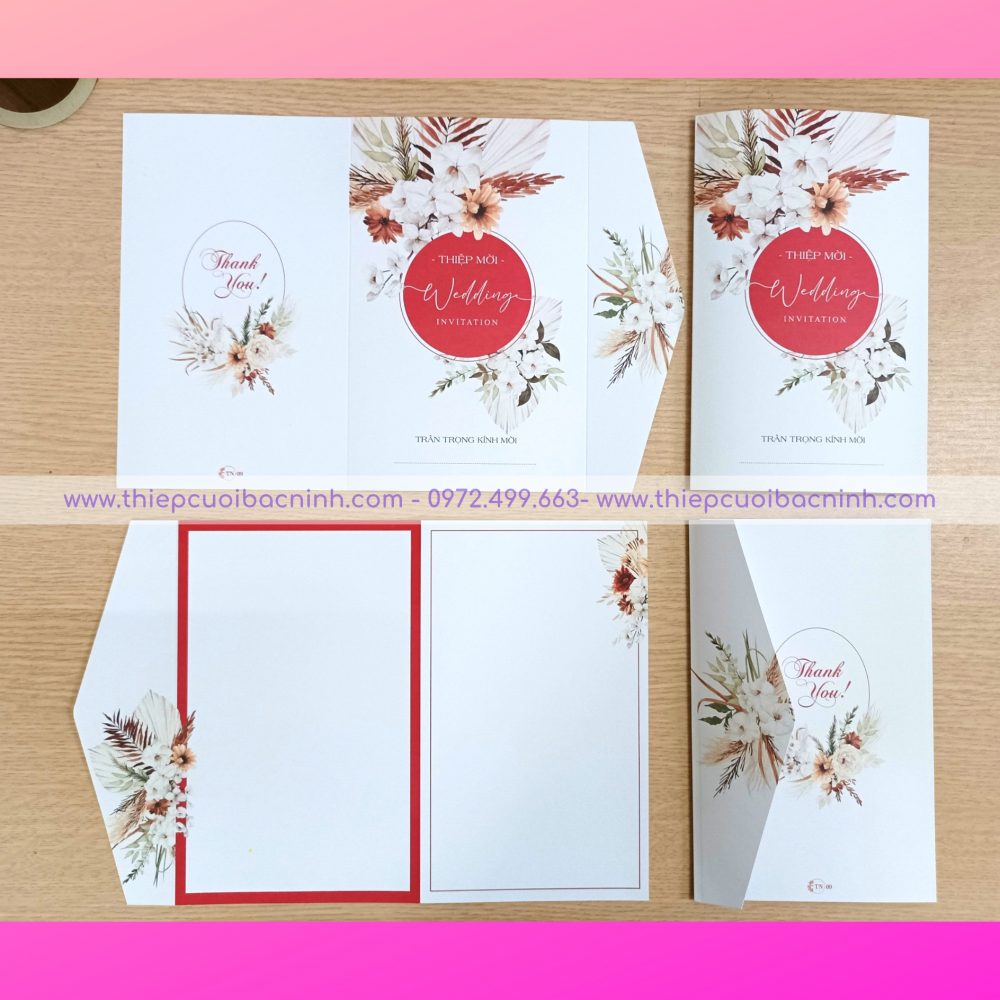 Thiệp cưới màu đỏ nền trắng TN09