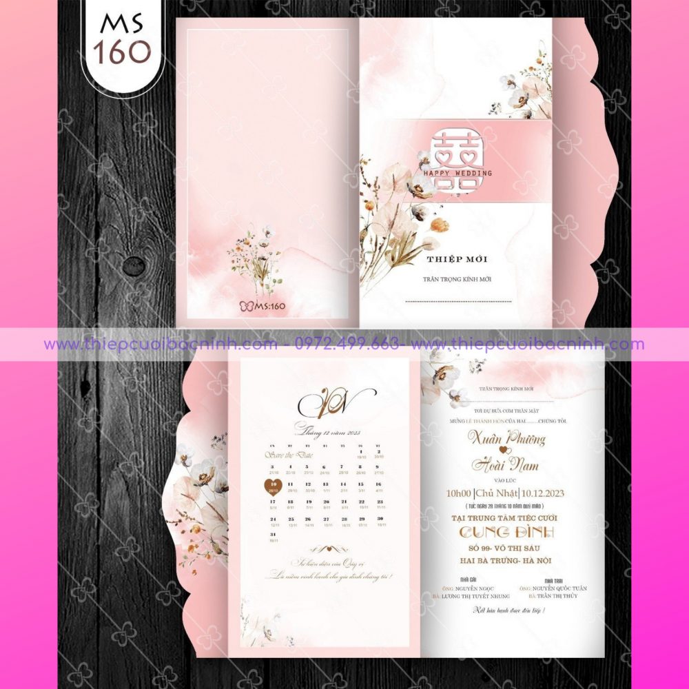 Thiệp cưới màu đỏ nhạt mã MS OP200 160 - thiệp cưới Bắc Ninh 0972499663