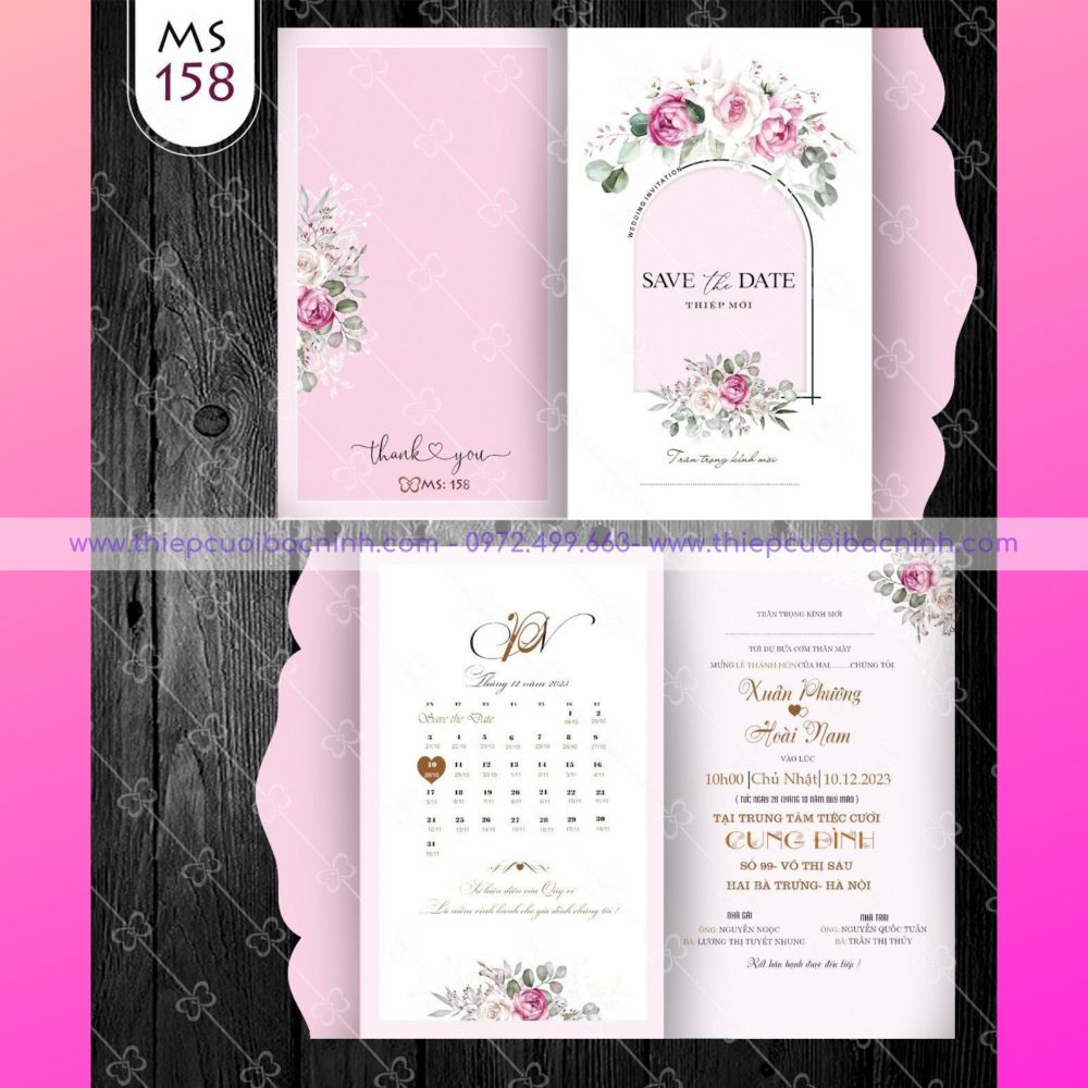 Thiệp cươi màu hồng mã MS OP200 158 - thiệp cưới Bắc Ninh 0972499663