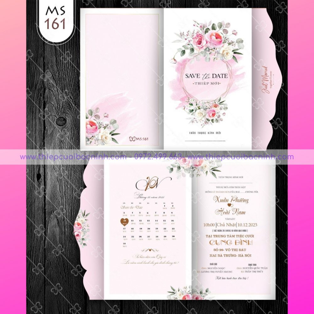 Thiệp cưới màu hồng mã MS OP200 161 - thiệp cưới Bắc Ninh 0972499663