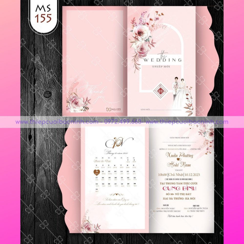 Thiệp cưới màu hồng mã MS OP200 55 - thiệp cưới Bắc Ninh 0972499663