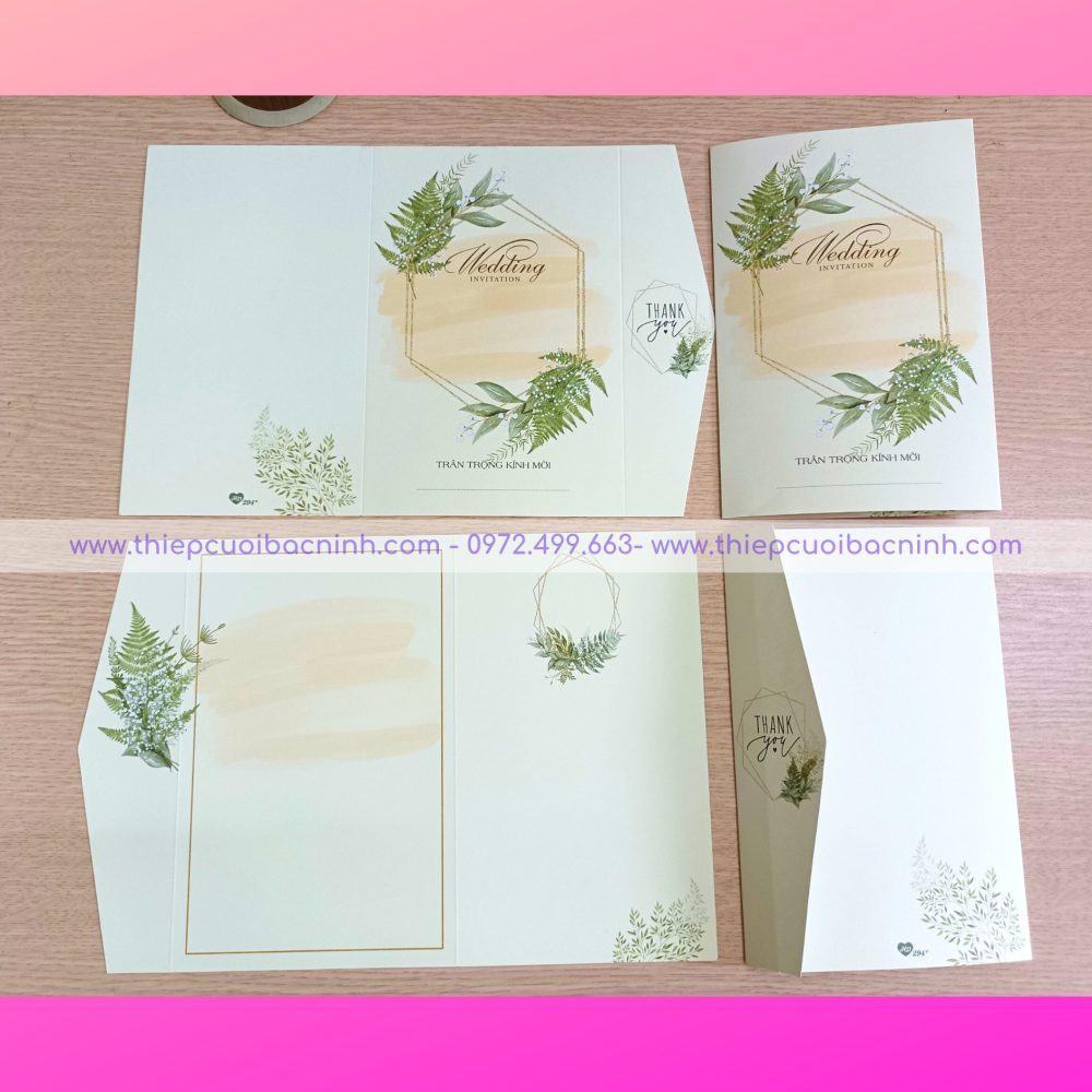 Thiệp cưới màu xanh lá mã HD294