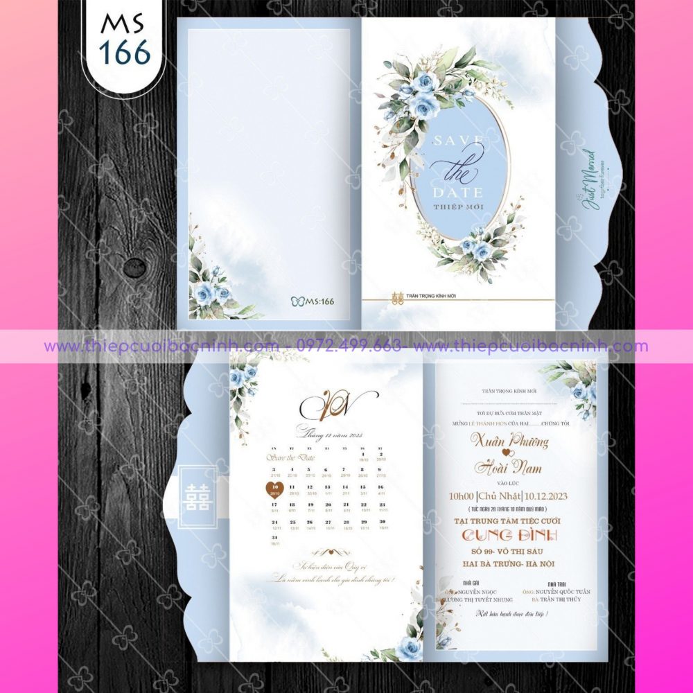 Thiệp cưới màu xanh trời mã MS OP200 166 - thiệp cưới Bắc Ninh 0972499663