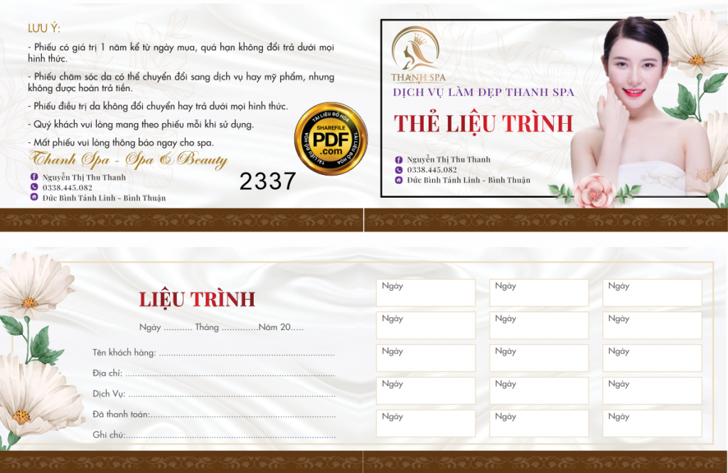 In thẻ dịch vụ SPA Bắc Ninh